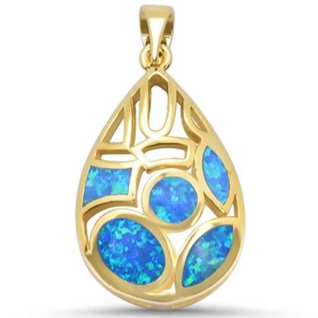 Yellow Gold Plated Blue Opal Design 925 Sterlin 59$